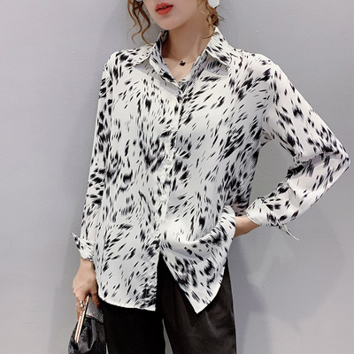 Γυναικείο φαρδύ μακρυμάνικο πουκάμισο, κορεάτικη μόδα, ευέλικτο βαμβακερό σιφόν, λεπτή μπλούζα για κορίτσια, ρετρό εκτύπωση, καλοκαίρι, νέα, B072