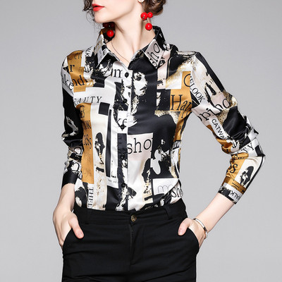 Γυναικείο φαρδύ μακρυμάνικο πουκάμισο, κορεάτικη μόδα, ευέλικτο βαμβακερό σιφόν, λεπτή μπλούζα για κορίτσια, ρετρό εκτύπωση, καλοκαίρι, νέα, B072