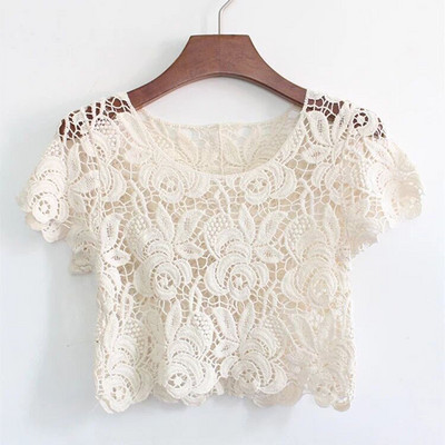 Pluusid, Naised, õõnsad, kärbitud Täielikult sobivad suvine elegantne daami O-kaelusega lühikeste varrukatega päikesekindlad rõivad vaba aja naiste topid Hubane