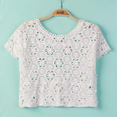 Pluusid, Naised, õõnsad, kärbitud Täielikult sobivad suvine elegantne daami O-kaelusega lühikeste varrukatega päikesekindlad rõivad vaba aja naiste topid Hubane