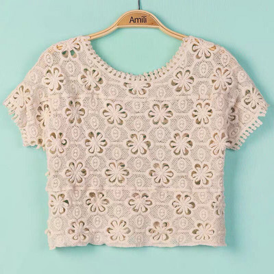 Pluusid, Naised, õõnsad, kärbitud Täielikult sobivad suvine elegantne daami O-kaelusega lühikeste varrukatega päikesekindlad rõivad vaba aja naiste topid Hubane