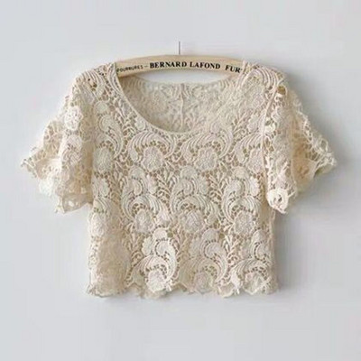 Pluusid, Naised, õõnsad, kärbitud Täielikult sobivad suvine elegantne daami O-kaelusega lühikeste varrukatega päikesekindlad rõivad vaba aja naiste topid Hubane