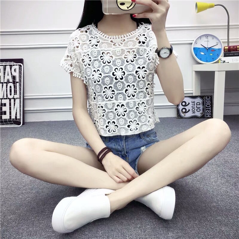 Pluusid, Naised, õõnsad, kärbitud Täielikult sobivad suvine elegantne daami O-kaelusega lühikeste varrukatega päikesekindlad rõivad vaba aja naiste topid Hubane