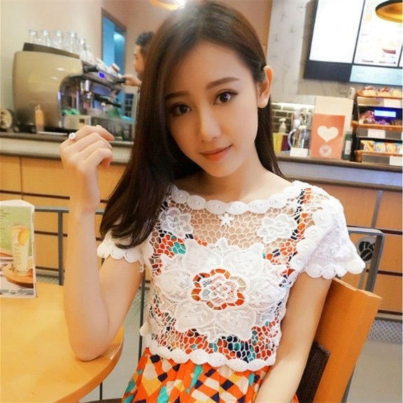 Pluusid, Naised, õõnsad, kärbitud Täielikult sobivad suvine elegantne daami O-kaelusega lühikeste varrukatega päikesekindlad rõivad vaba aja naiste topid Hubane