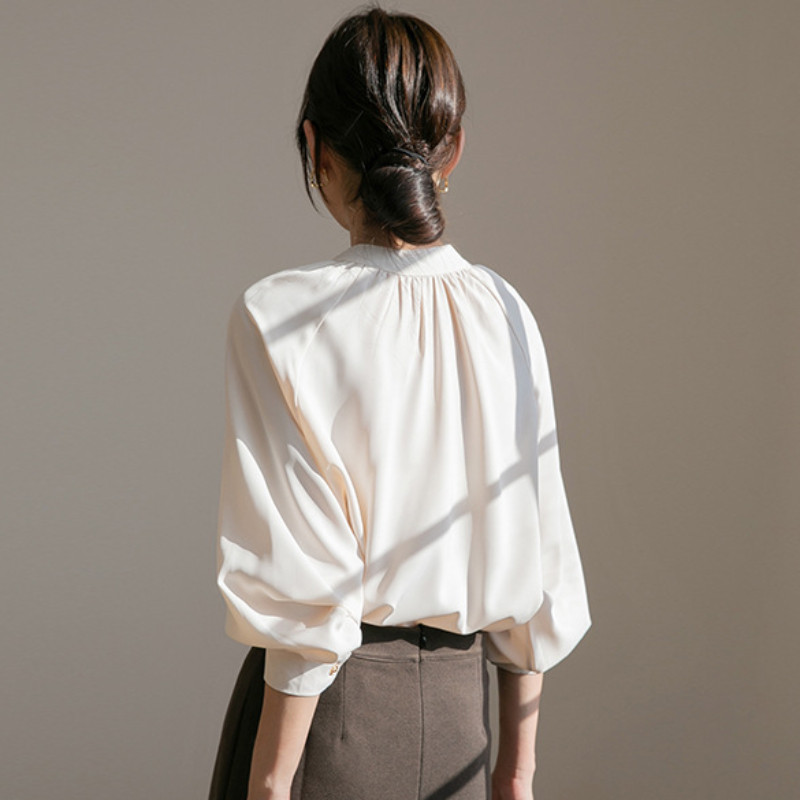 Ženske košulje u francuskom stilu, šik, vintage, elegantne, s O-izrezom, jednobojne lampion rukave boje marelice, 3XL, trendi jesenske, ležerne, jednostavne ženske