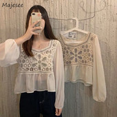 Γυναικείες μπλούζες Καλοκαιρινό Νέο συνονθύλευμα σιφόν Cropped Casual Daily All-match Harajuku Cute Sweet Print Απλό τετράγωνο γιακά Κλασικό