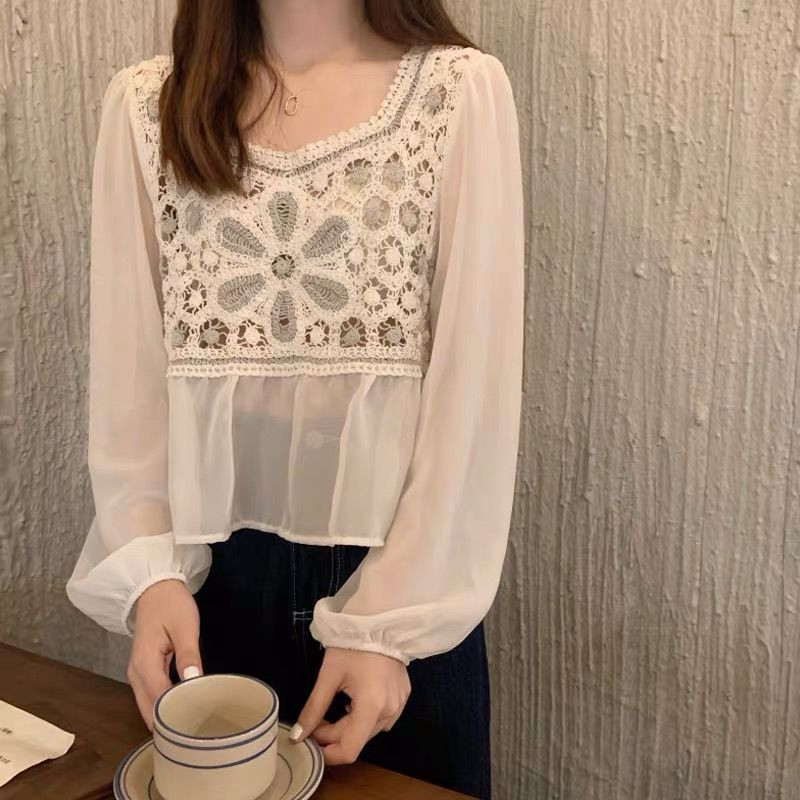 Γυναικείες μπλούζες Καλοκαιρινό Νέο συνονθύλευμα σιφόν Cropped Casual Daily All-match Harajuku Cute Sweet Print Απλό τετράγωνο γιακά Κλασικό