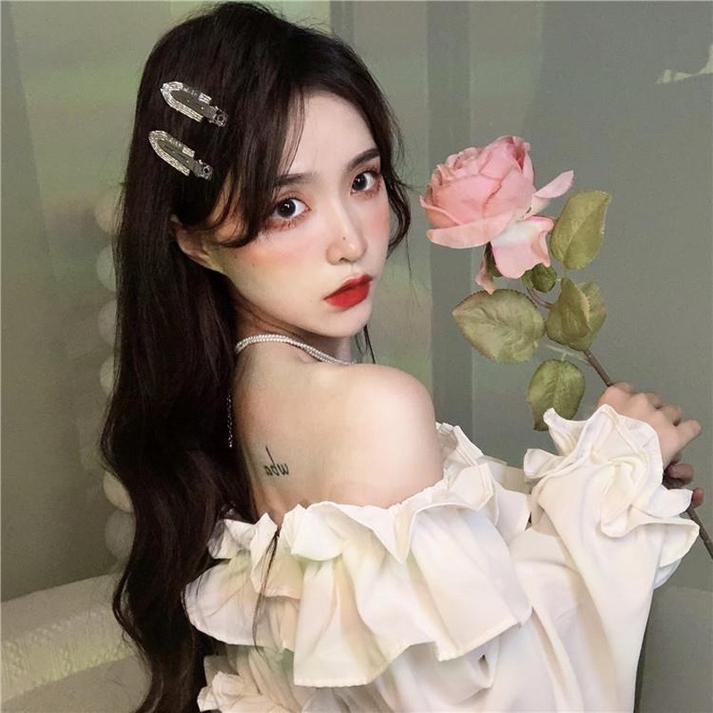 Bluze Ženske uske skraćene čiste jednostavne volane Estetske seksi majice ženstvene jeseni u korejskom stilu Ležerne s kosim izrezom Udobne hipsterice