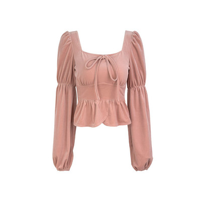 Naiste pluusid Solid pits-up laternaga varrukas Kevad Mugav Slim Fit Crop Tops Õrnad Naiste Korea stiilis Mood Igapäevased Kõik mängud