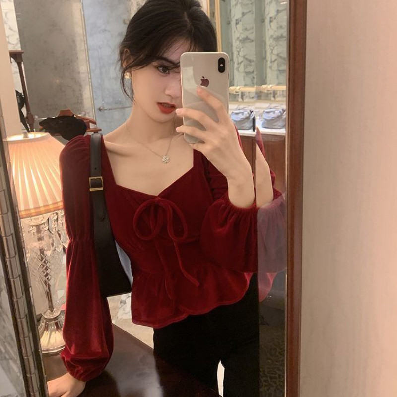 Naiste pluusid Solid pits-up laternaga varrukas Kevad Mugav Slim Fit Crop Tops Õrnad Naiste Korea stiilis Mood Igapäevased Kõik mängud