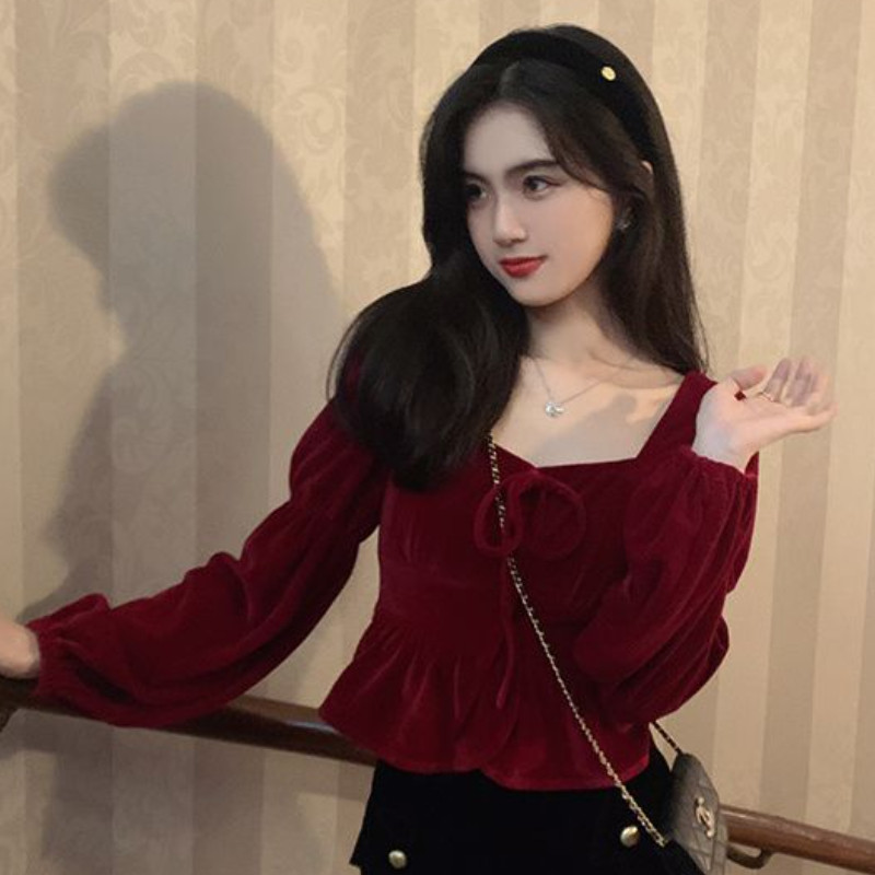 Naiste pluusid Solid pits-up laternaga varrukas Kevad Mugav Slim Fit Crop Tops Õrnad Naiste Korea stiilis Mood Igapäevased Kõik mängud