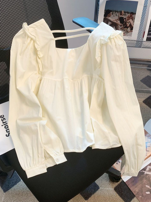 Γλυκά πουκάμισα με τετράγωνο γιακά Γυναικεία Kawaii Ins Κορεάτικη μόδα μακρυμάνικο μπλουζάκια casual loose φοιτητικά Vintage chic καμίζα