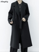 Trench negru Femei Lung Cool Mature Temperament De bază Vintage Office Doamnelor Lejer stil britanic Feminino îmbrăcăminte exterioară Clasic Zilnic