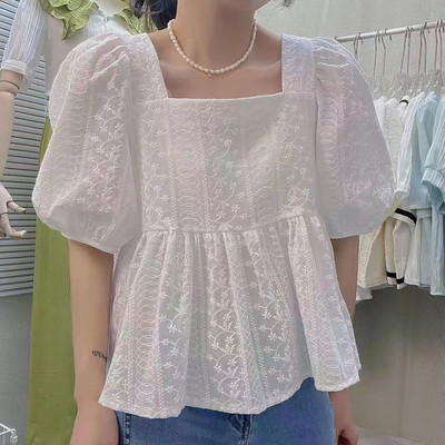 Μπλούζες με φουσκωτά μανίκια Γυναικείες απλές χαλαρές απαλές κορεάτικες μόδας Γλυκιά ιδιοσυγκρασία Καλοκαιρινός τετράγωνος γιακάς Ulzzang All-match Κοριτσίστικο