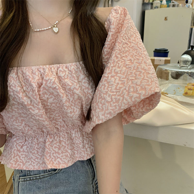 Ženske bluze u korejskom stilu Djevojačke nove ljetne jednobojne ležerne puf rukava slatke BF kosi izrez seksi nježne mlade s otvorenim ramenima