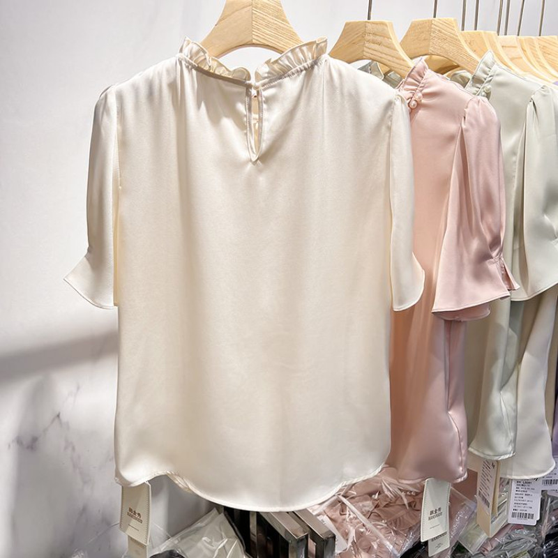 Μπλούζες με βολάν Γυναικείες καλοκαιρινές απαλές γλυκές κεντημένες φωτοβολίδες Soft Office Lady Designed Aesthetic Temper Chic Pure New Arrivals