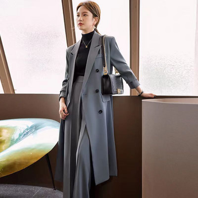 Uredske dame Trench Žene Proljeće, Elegantni britanski stil Klasični široki dugi kaput Temperament Zrela Vintage modna odjeća Jednostavna