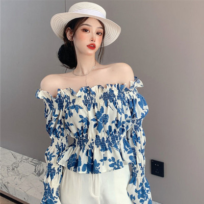 Μπλούζες με κάθετο λαιμό Γυναικείες Floral Temper Prairie Chic βολάν Παραλία Sweet Sweet Slim Crop Tops Summer Basic Casual Ulzzang