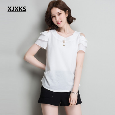 XJXKS Casual κοντομάνικα πουκάμισα με ρίγες Γυναικεία βαμβακερά και λινά μπλούζες και τοπ Vintage στράπλες γυναικεία πουκάμισα Streetwear