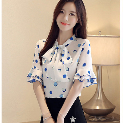 Μπλούζα με κοντό μανίκι Γυναικεία καινοτομία 2023 Τρομπέτα καλοκαιρινές μπλούζες Γυναικείες κουκκίδες Γυναικεία μπλουζάκια Κορεάτικου στιλ Ρούχα Νεανικά Τζέρσεϊ