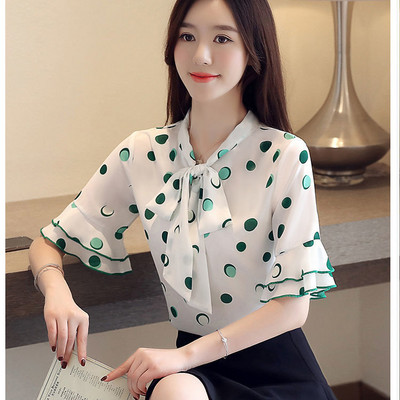 Μπλούζα με κοντό μανίκι Γυναικεία καινοτομία 2023 Τρομπέτα καλοκαιρινές μπλούζες Γυναικείες κουκκίδες Γυναικεία μπλουζάκια Κορεάτικου στιλ Ρούχα Νεανικά Τζέρσεϊ