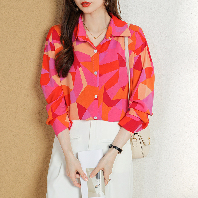 Luksuzna odjeća sa šivanjem uzoraka Ženska elegantna ženska odijela Šifonske bluze Besplatna dostava Promocija Crvena košulja Jesenska odjeća