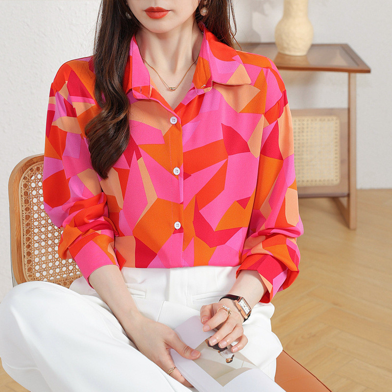 Luksuzna odjeća sa šivanjem uzoraka Ženska elegantna ženska odijela Šifonske bluze Besplatna dostava Promocija Crvena košulja Jesenska odjeća