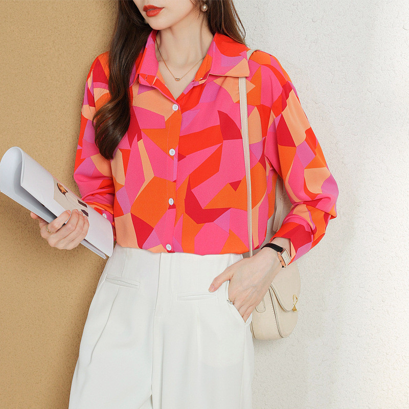 Luksuzna odjeća sa šivanjem uzoraka Ženska elegantna ženska odijela Šifonske bluze Besplatna dostava Promocija Crvena košulja Jesenska odjeća