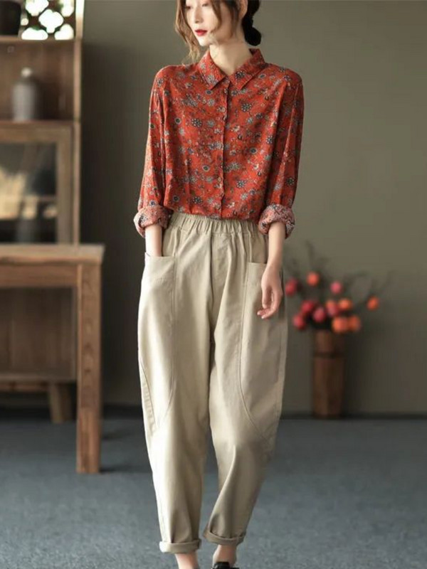 M-3XL Vintage särgid Naiste prindiga kottis kevad vaba aeg Harajuku High Street Korea moerõivad Isiklikud Y2k Camisas Chic Uus