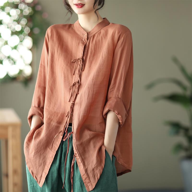 Proljeće ljeto Čisti pamuk jednobojne vintage bluze za sve kombinacije 2023 Novi dizajn Ležeran jednostavan dostojanstven kardigan za žene Chic