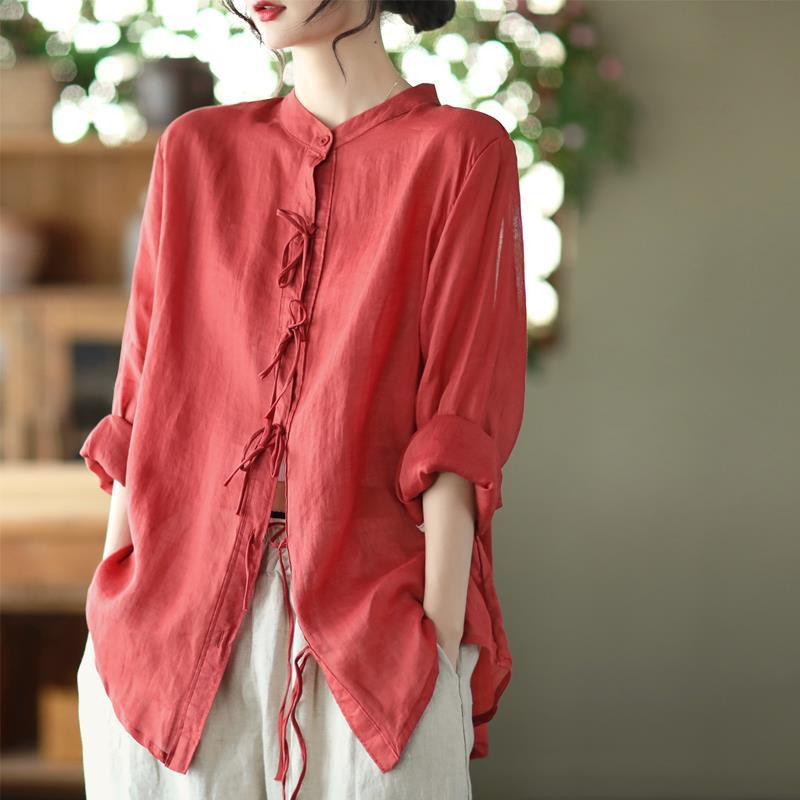 Proljeće ljeto Čisti pamuk jednobojne vintage bluze za sve kombinacije 2023 Novi dizajn Ležeran jednostavan dostojanstven kardigan za žene Chic