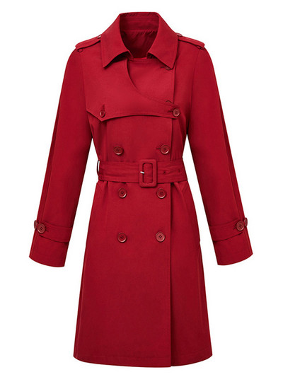 [EWQ] Ženska trenč jakna s dvostrukim kopčanjem, elegantna modna crvena vjetrovka s pojasom 2023. Jesen Zima 16U4569