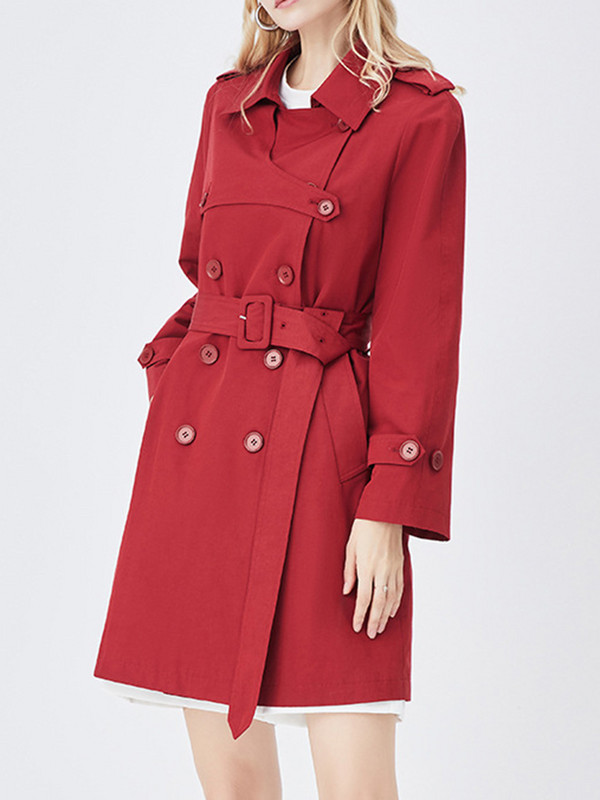 [EWQ] Ženska trenč jakna s dvostrukim kopčanjem, elegantna modna crvena vjetrovka s pojasom 2023. Jesen Zima 16U4569