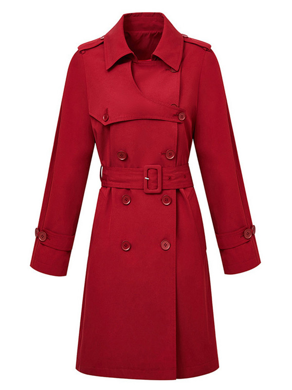 [EWQ] Ženska trenč jakna s dvostrukim kopčanjem, elegantna modna crvena vjetrovka s pojasom 2023. Jesen Zima 16U4569