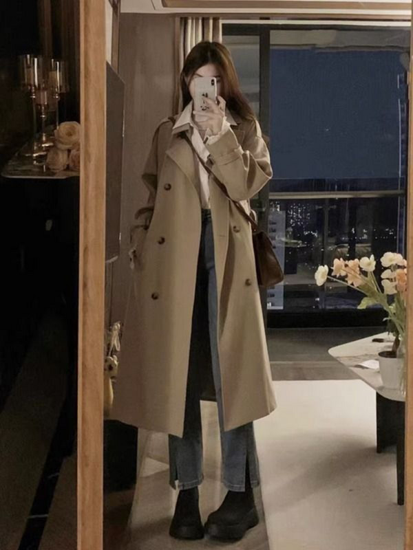 Popularni kaput s vjetrovkom za žene proljeće i jesen 2023. Novi visokokvalitetni dugi kaput i jakne u britanskom stilu