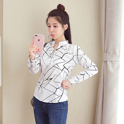 Γυναικείο μακρυμάνικο σιφόν πουκάμισο γαλλικής μόδας, απαλές λεπτές γυναικείες μπλούζες, εμπριμέ με ασπρόμαυρες ρίγες, καλοκαίρι