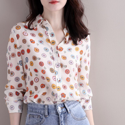 Γυναικείο μακρυμάνικο σιφόν πουκάμισο γαλλικής μόδας, απαλές λεπτές γυναικείες μπλούζες, εμπριμέ με ασπρόμαυρες ρίγες, καλοκαίρι