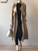 YZJNH 2023 Φθινόπωρο Νέο μακρύ αντιανεμικό γυναικείο φαρδύ ρετρό κοστούμι μόδας γιακά Μασίφ Γυναικείο παλτό αγγλικού στιλ