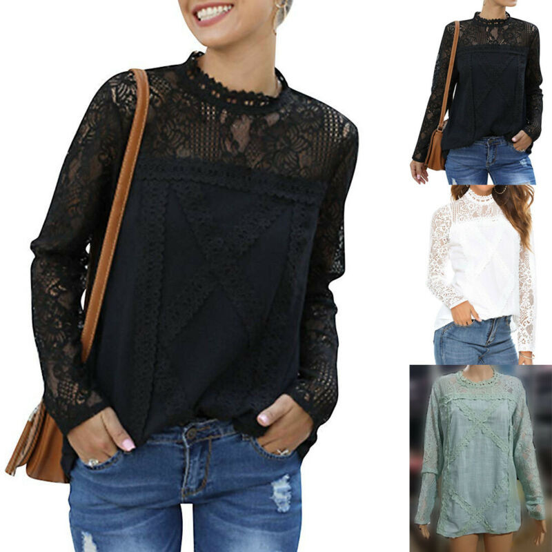 Ženska, ležerna, uska bluza s dugim rukavima, majica s kratkim rukavima, ženske čipkaste tunike, majice s kratkim rukavima, proljetna odjeća, velika veličina S-2XL