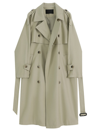 [EAM] Γυναικεία Πράσινη Μεγάλο Μέγεθος Κομψή τάφρο Νέο πέτο με μακρύ μανίκι χαλαρή εφαρμογή Windbreaker Fashion Tide Άνοιξη φθινόπωρο 2023 1DH0756