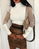 Γυναικείες πουά διχτυωτές μπλούζες με μακρυμάνικο γυναικείο πουκάμισο πουλόβερ μπλούζα με ψηλή λαιμόκοψη Φθινοπωρινά ρούχα