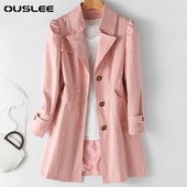 OUSLEE Γυναικεία καμπαρντίνα Μασίφ Γυναικείο Γιακά Ανοιξιάτικο Φθινόπωρο Μονόπλευρη μεσαία μακρυά καμπαρντίνα Πανωφόρι Windbreaker Γυναικείο