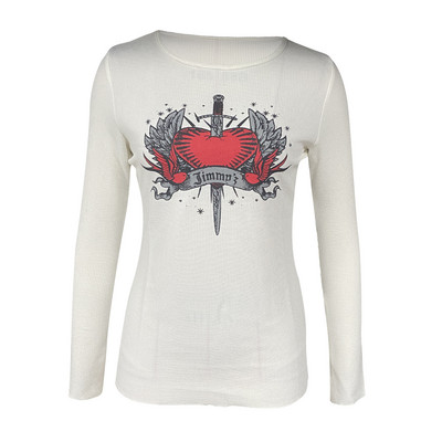 Ženska majica dugih rukava s okruglim izrezom Srce i mač s printom Slim Fit Ženske majice za ležerno svakodnevno