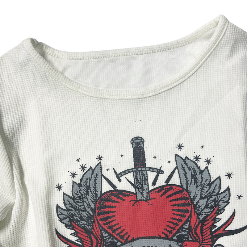 Ženska majica dugih rukava s okruglim izrezom Srce i mač s printom Slim Fit Ženske majice za ležerno svakodnevno