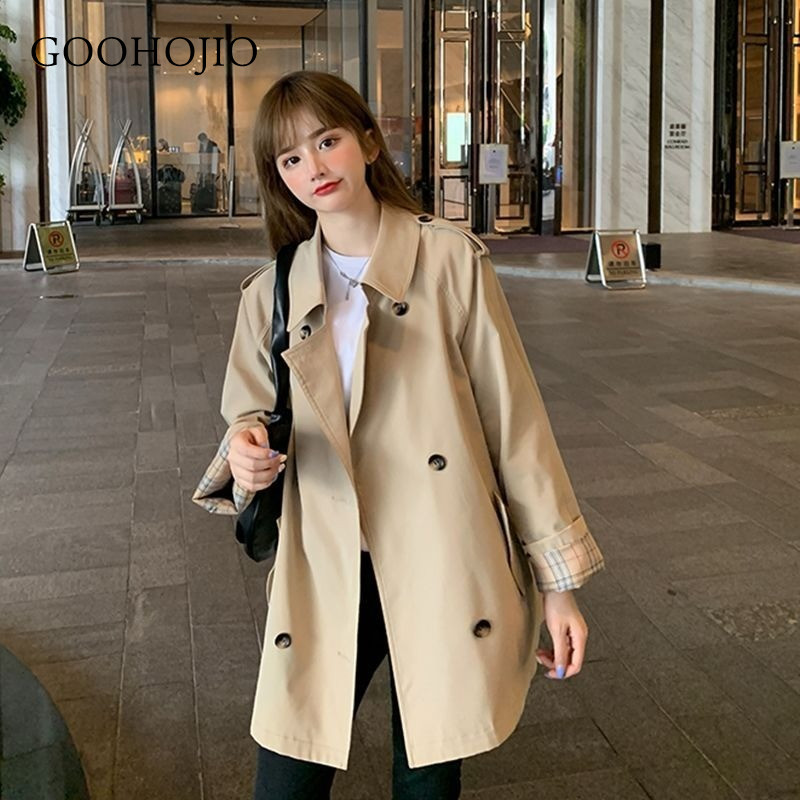 GOOHOJIO 2021. Proljeće Jesen Temperament Chic žene ležerni POLO ovratnik za žene moderan Trench Ženski kaputi srednje dužine