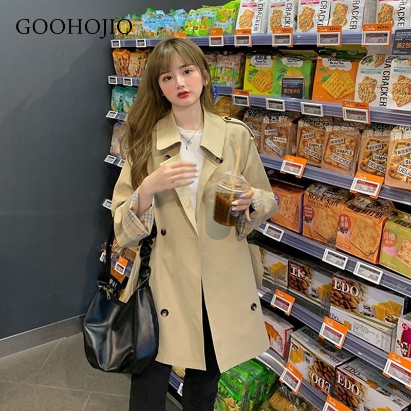 GOOHOJIO 2021. Proljeće Jesen Temperament Chic žene ležerni POLO ovratnik za žene moderan Trench Ženski kaputi srednje dužine