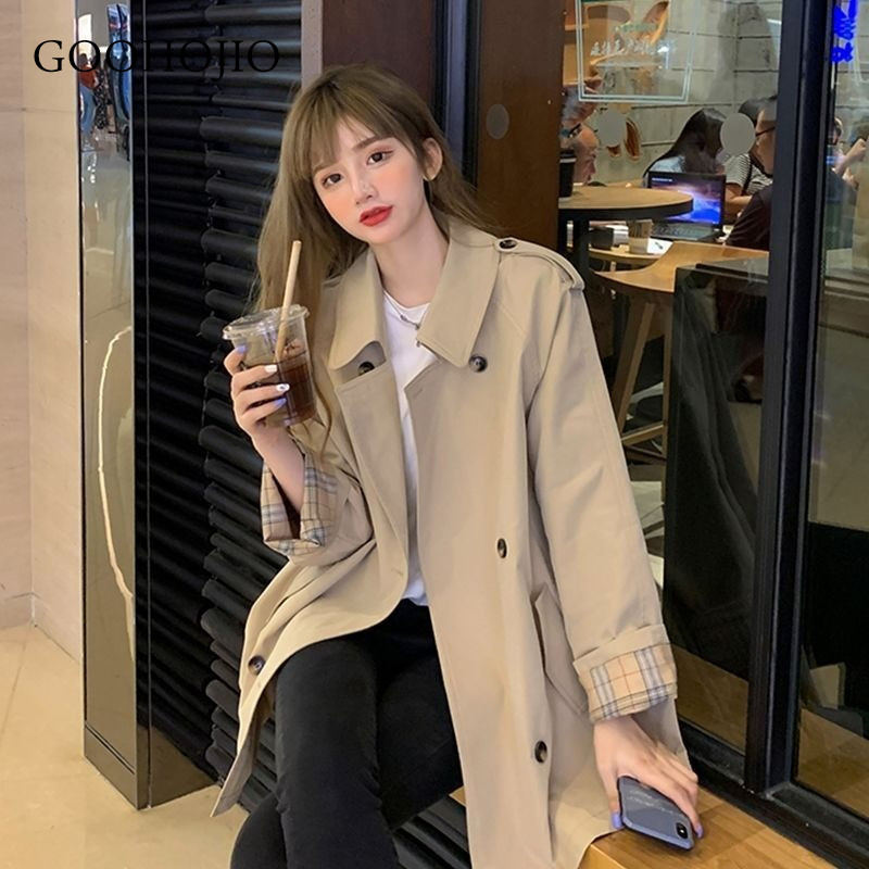 GOOHOJIO 2021. Proljeće Jesen Temperament Chic žene ležerni POLO ovratnik za žene moderan Trench Ženski kaputi srednje dužine