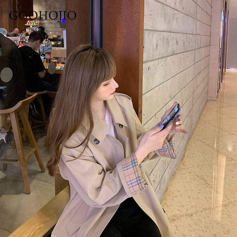 GOOHOJIO 2021. Proljeće Jesen Temperament Chic žene ležerni POLO ovratnik za žene moderan Trench Ženski kaputi srednje dužine
