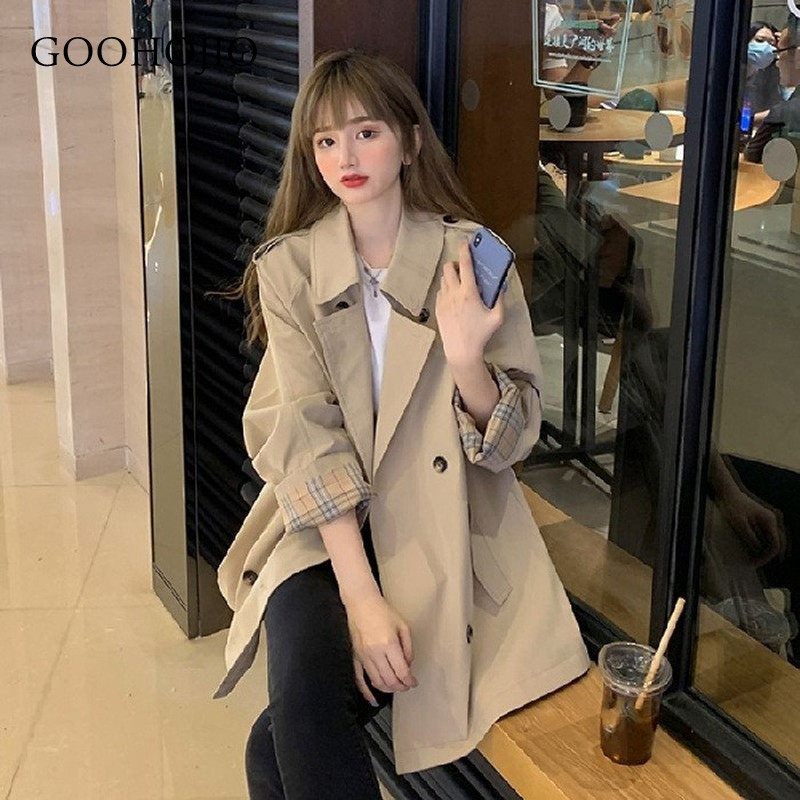 GOOHOJIO 2021. Proljeće Jesen Temperament Chic žene ležerni POLO ovratnik za žene moderan Trench Ženski kaputi srednje dužine