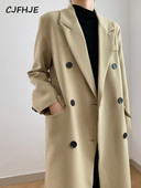 CJFHJE kevadine ühevärviline ülikond, keskmise pikkusega kaherealine naiste mood, vaba must vabaaja Korea jakk, mantel naistele